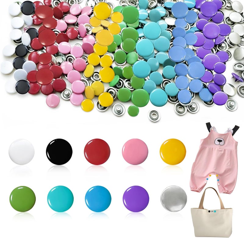 PIGORY 400Pcs Metal Snaps for Fabric, 10 Colors Solid Sewing Snaps for Sewing, 9.5mm Snap Button Kits for DIY Crafting Clothing(Not Pliers) - Image 1